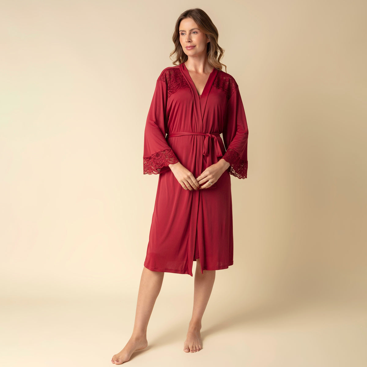 Robe Kimono Feminino Midi Bordô