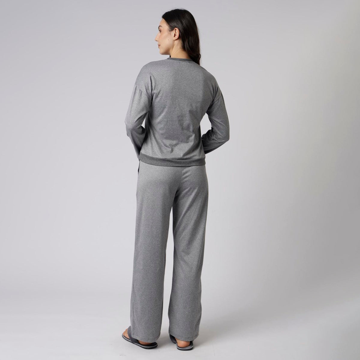 Pijama Feminino Longo Cinza Mescla