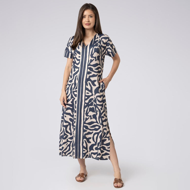 Kaftan Feminino Midi Marinho Orgânico