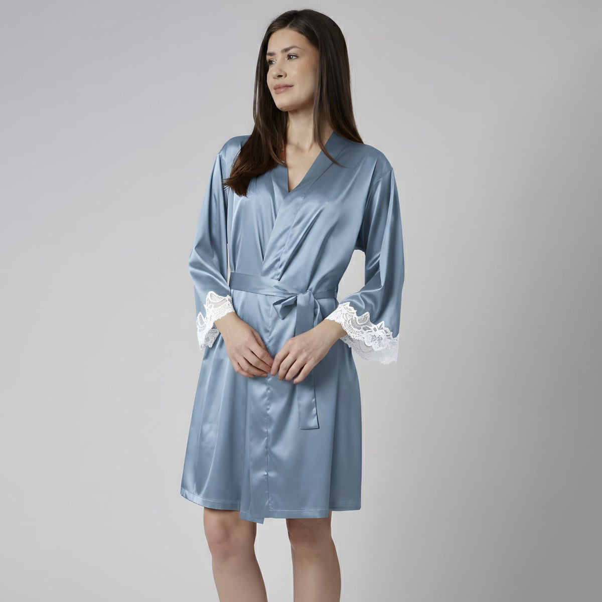 Camisola Curta de Alça Azul Lise com Renda