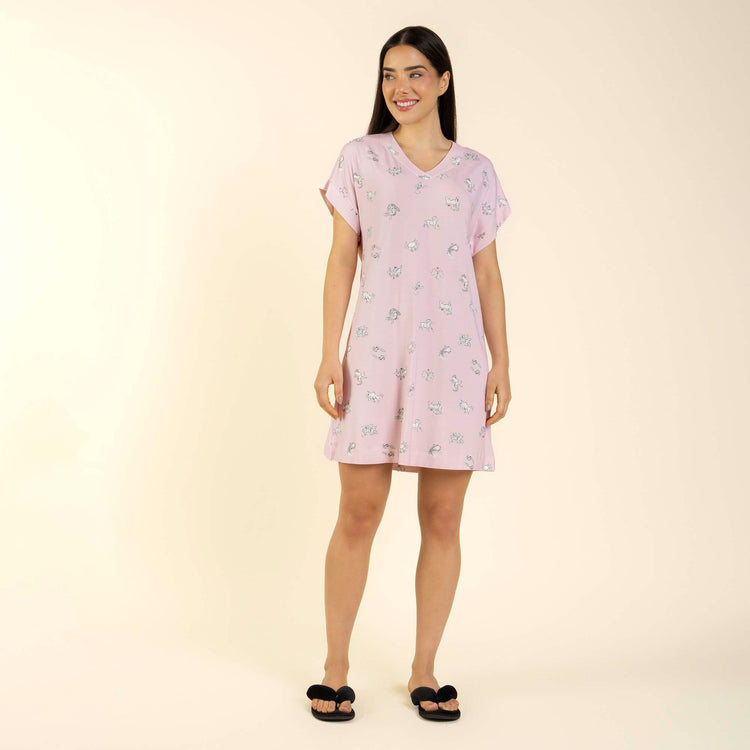 Camisão Feminino Curto Rosa Zodíaco