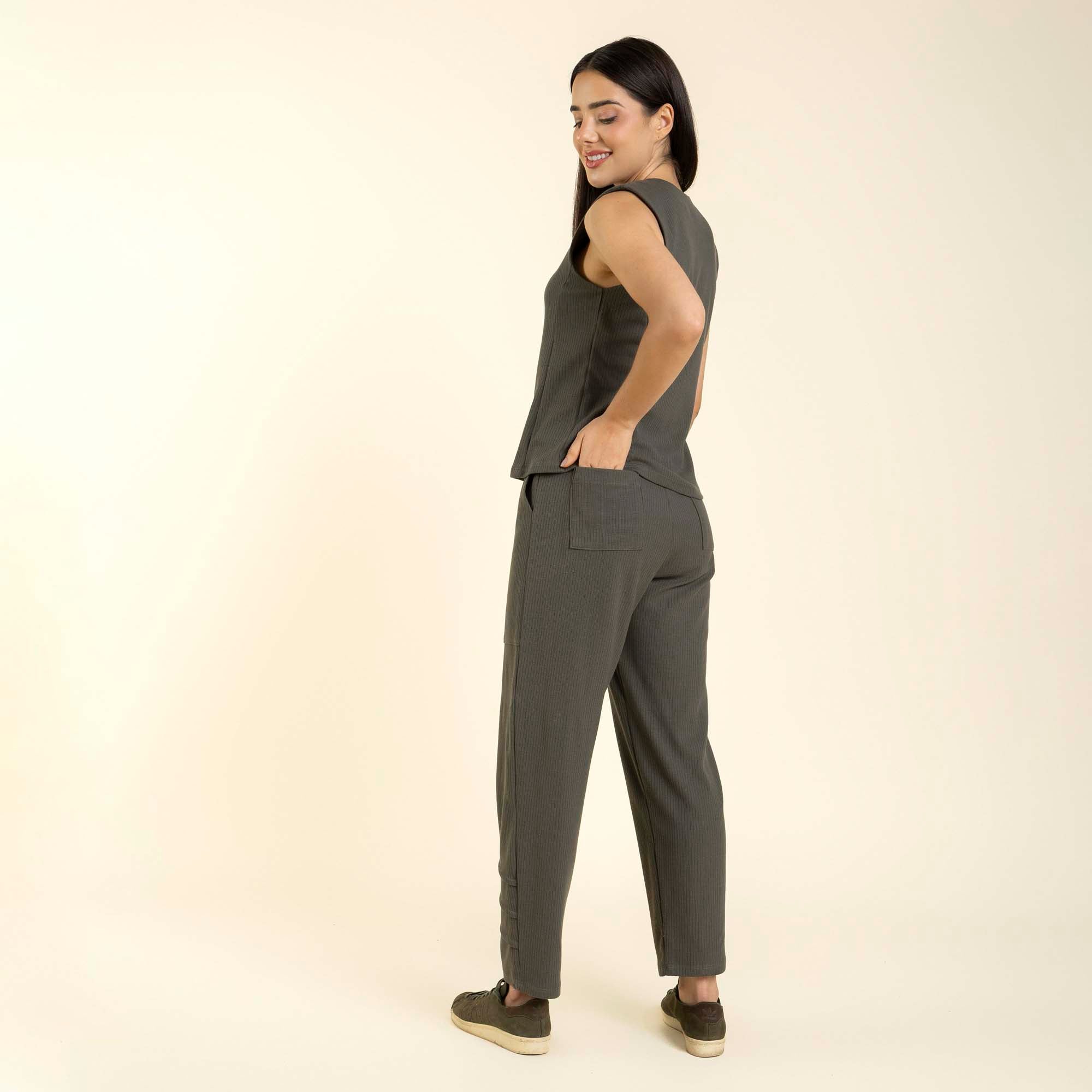 Conjunto Feminino Piquet Canelado Verde Militar