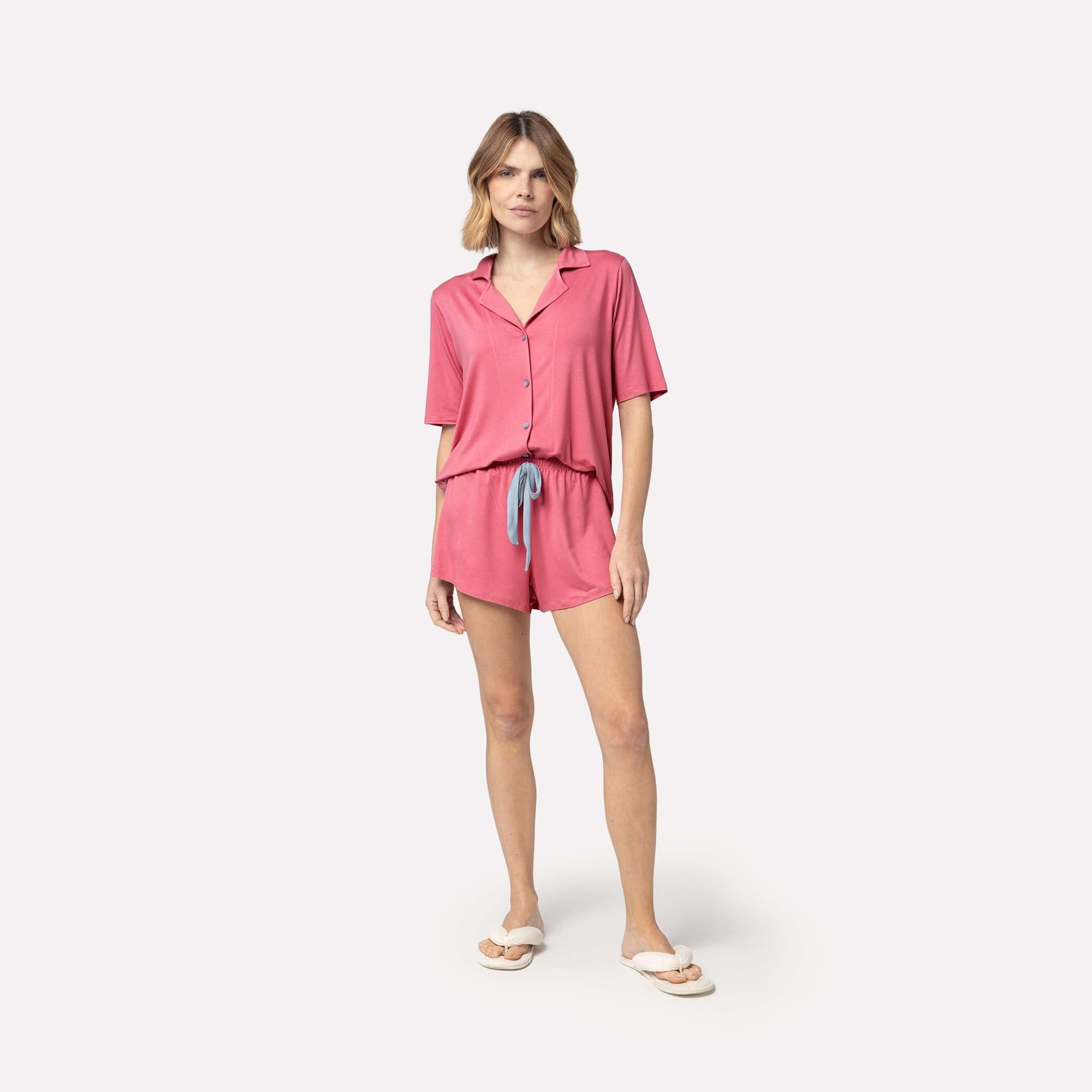 Pijama Feminino Curto Aberto Rosa Blush