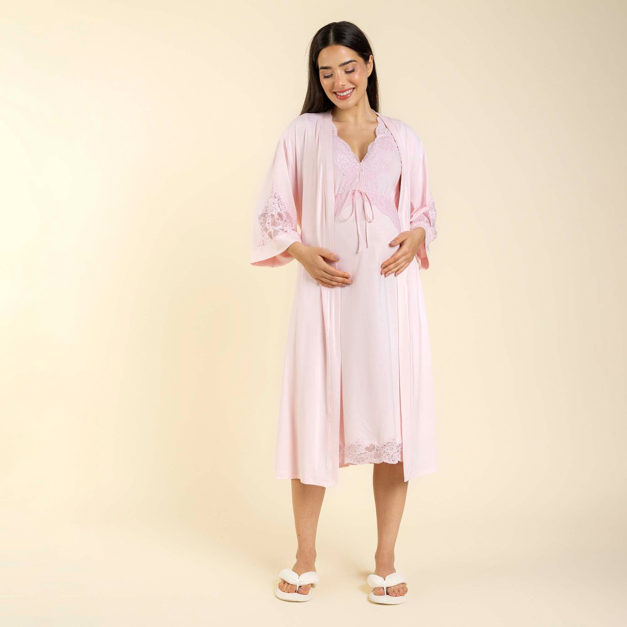 Robe Feminino Midi Rosa Suave com Renda