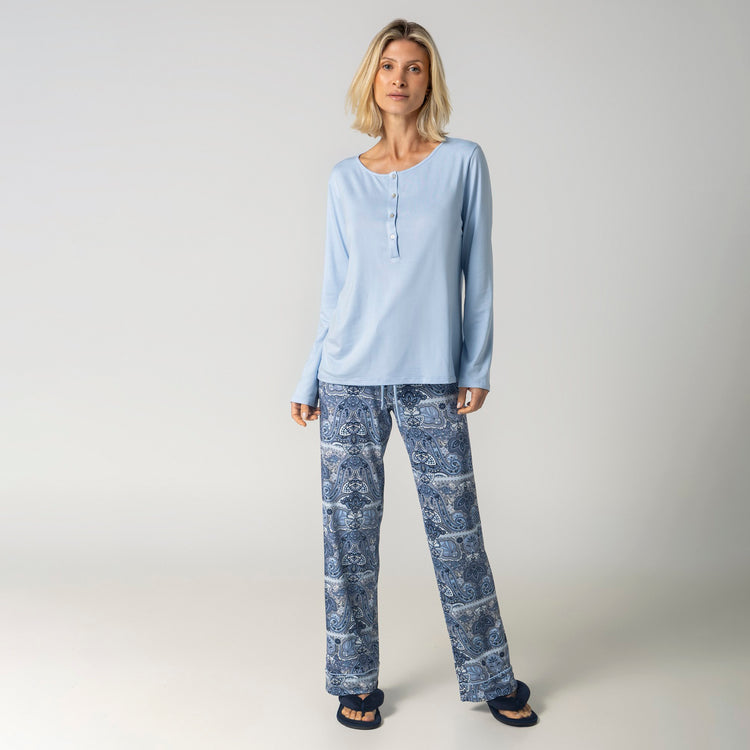 Pijama Feminino Longo Azul Paisley