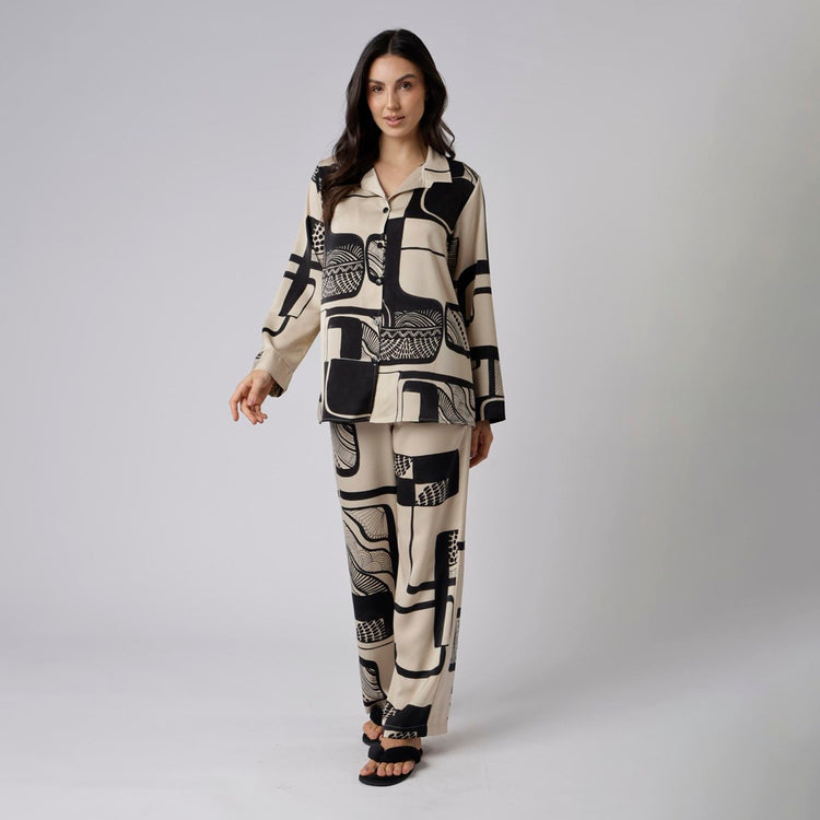 Pijama Feminino Aberto Longo Estampado Abstrato