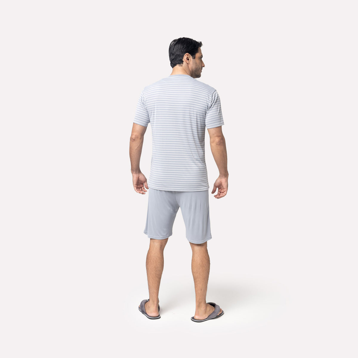 Pijama Masculino Curto Listrado Gris