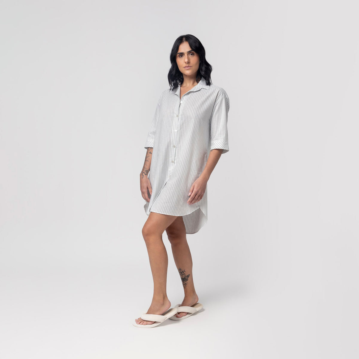 Camisão Feminino Curto Aberto Listrado Verde
