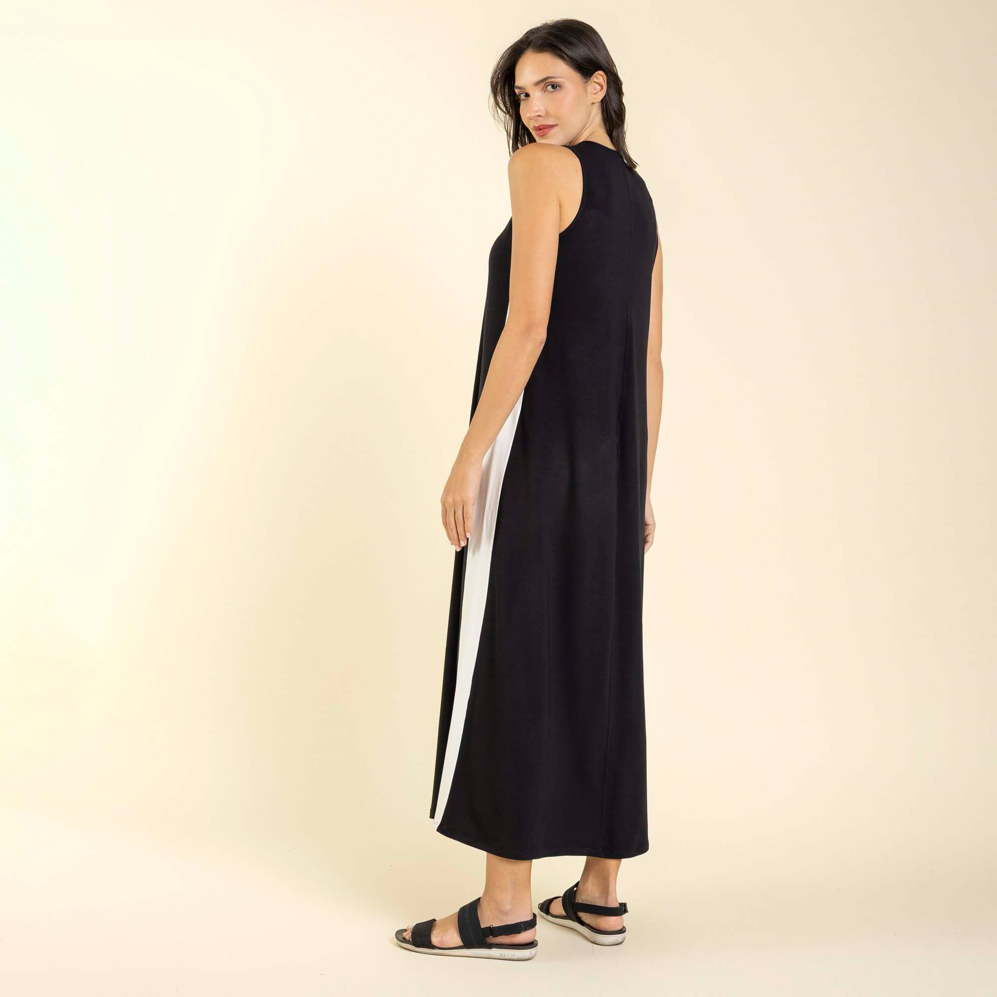 Vestido Midi Regata Preto com Off White