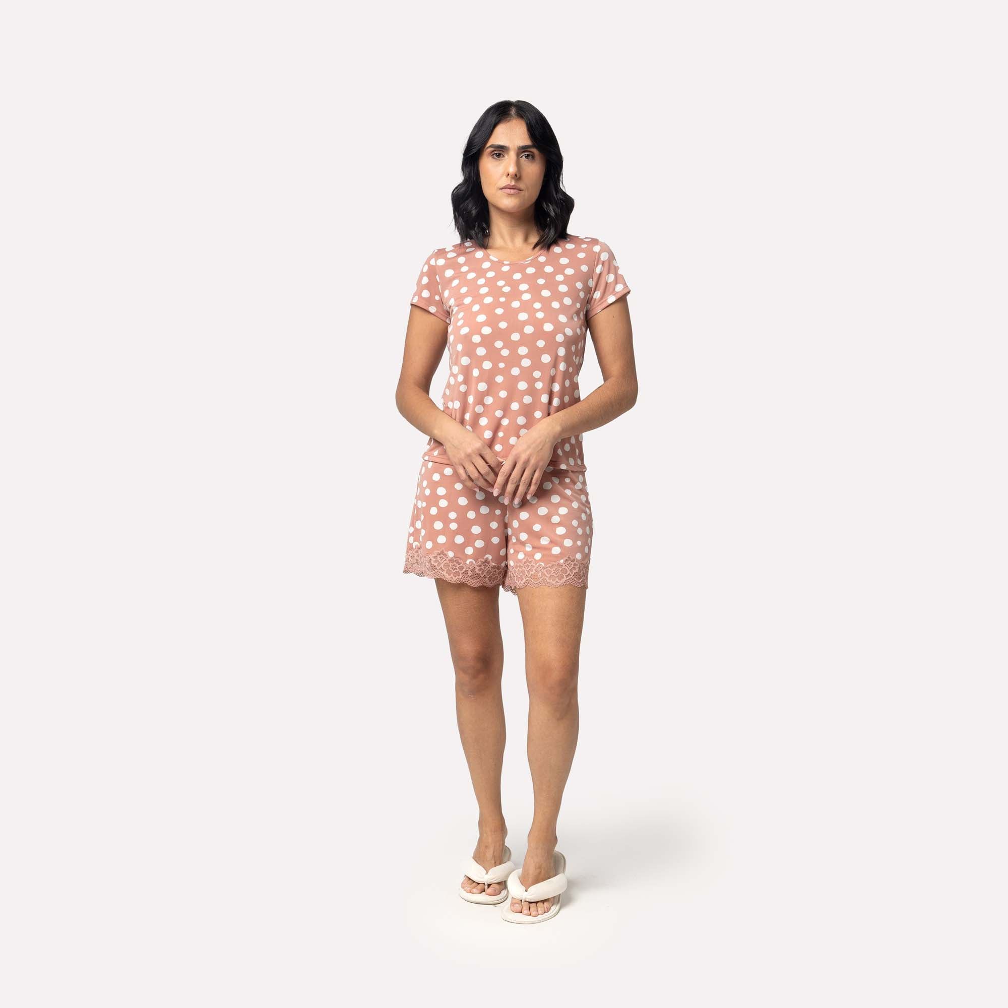 Pijama Feminino Curto Pearl com Renda