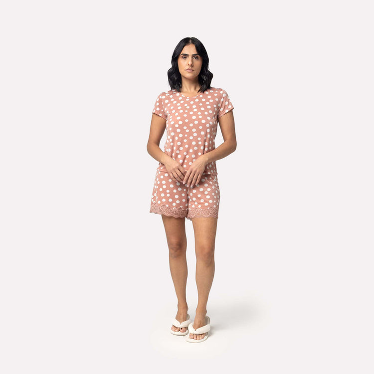 Pijama Feminino Curto Pearl com Renda