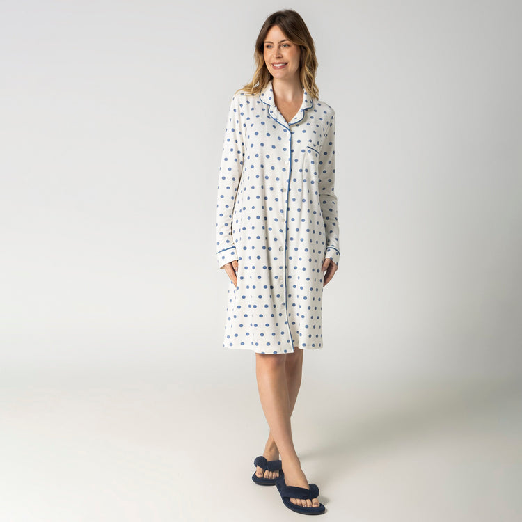 Camisão Feminino Aberto Poá Azul